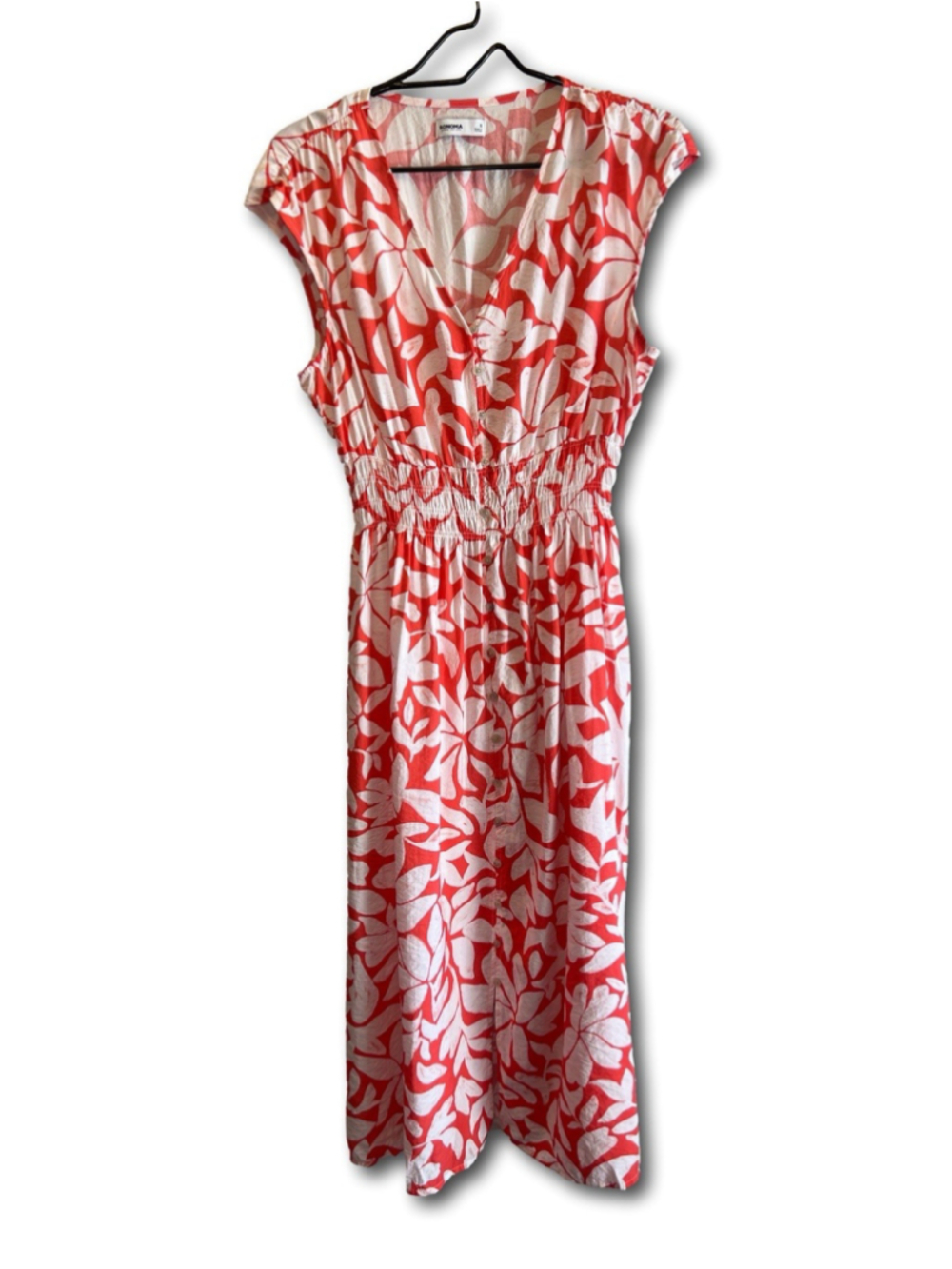 Sonoma Goods For Life Smocked Button-Front Midi Red Dress Women’s Size Small